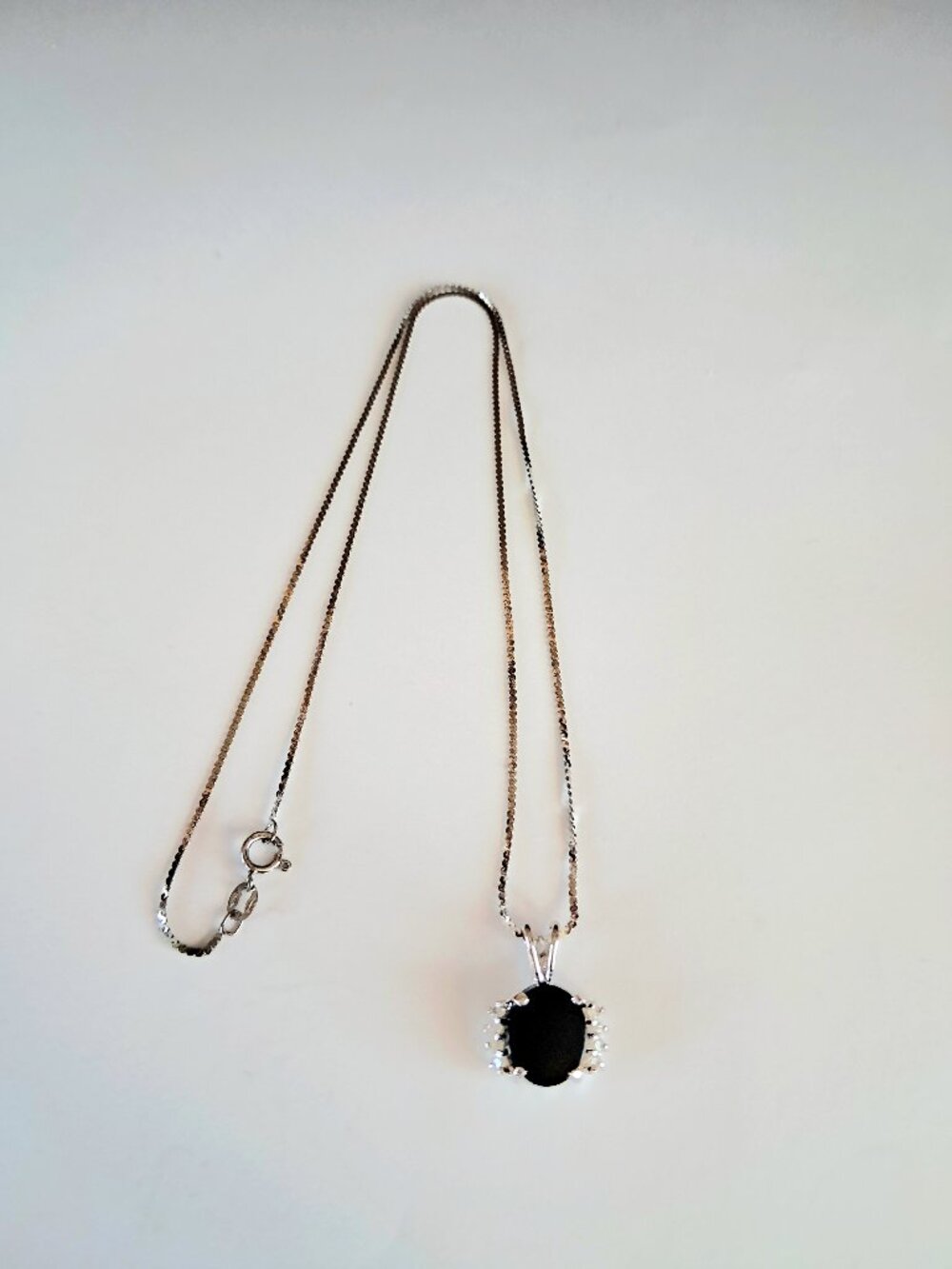 Sterling Silver Oval Black Onyx Crystal Necklace 18"
